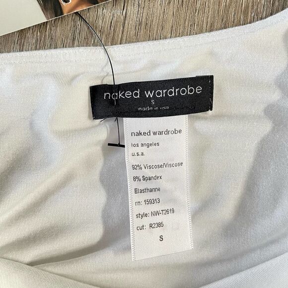 NWT Naked Wardrobe White Asymmetrical Crop Top - Size: Small - Picture 4 of 5